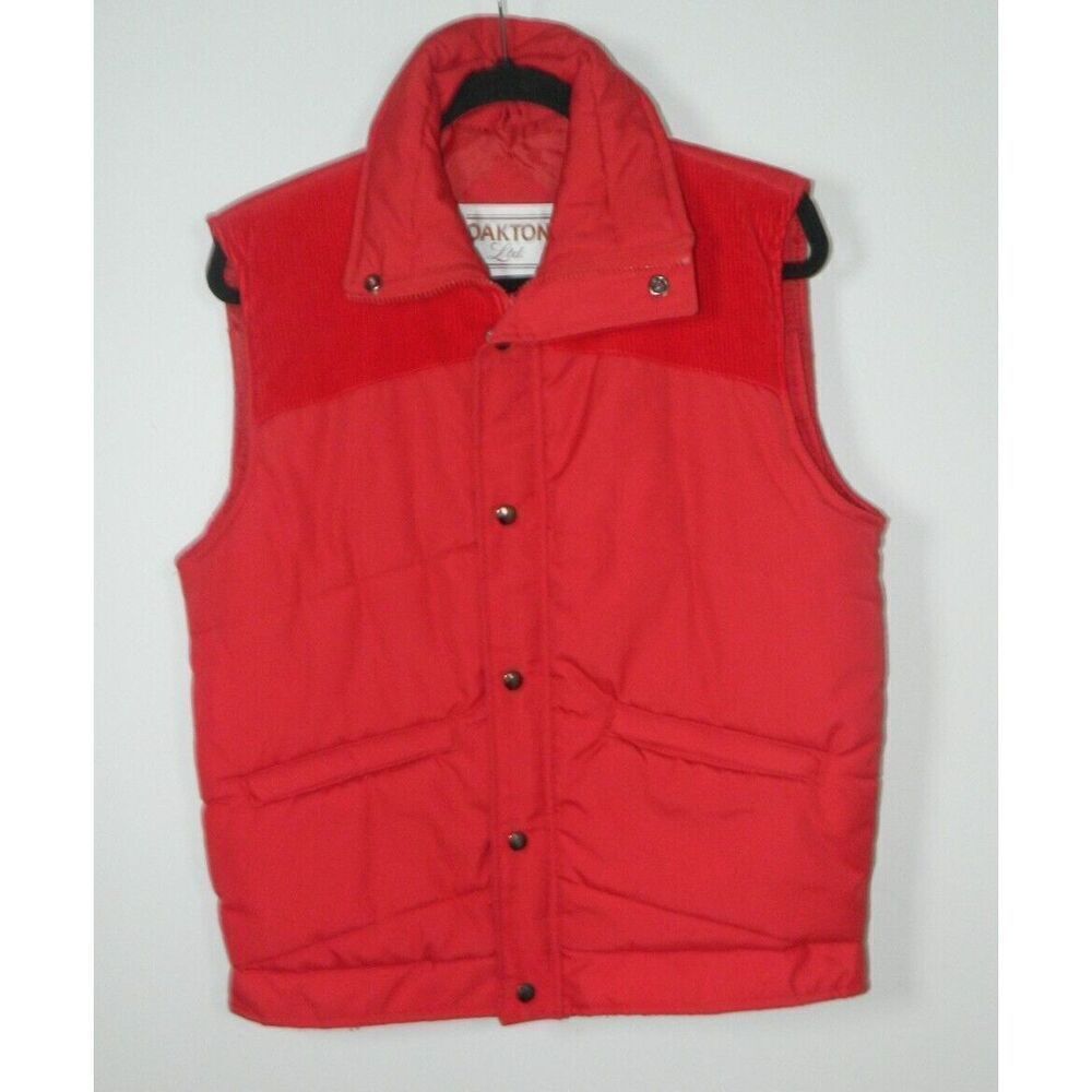 Oakton Ltd Vest Men's Size Medium‎ Red Vintage Puffer Corduroy Trim